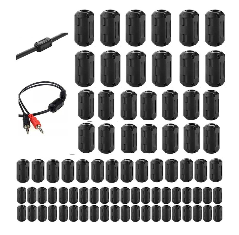 Mateda 80Pcs Clip-on Ferrite Ring Core RFI EMI Noise Suppressor Cable Clip for 3mm/5mm/7mm/9mm/13mm Diameter Cable Power Cord, Black - Image 1
